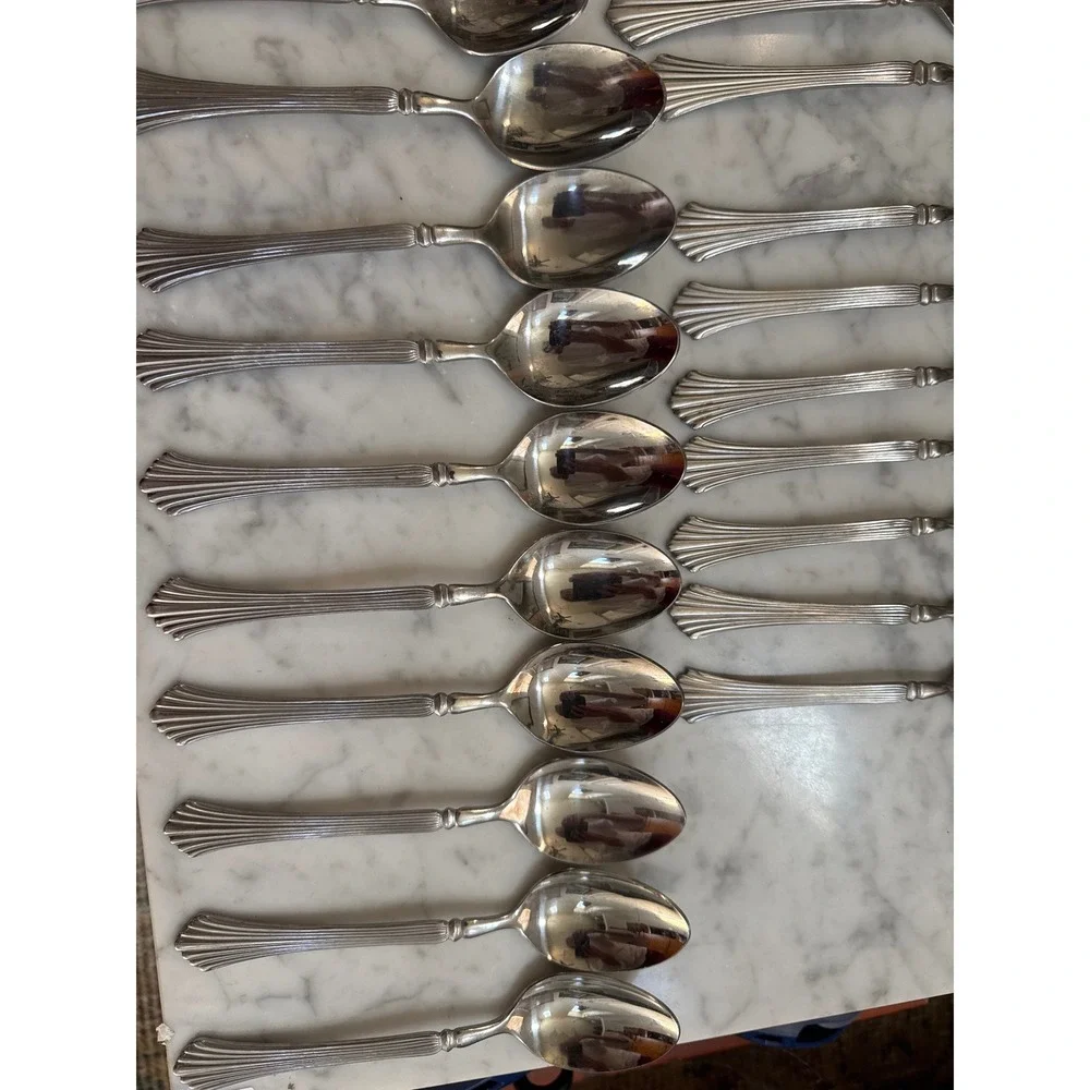 Rogers & Co Stainless Korea Flatware Set 54pc Ribbed Flared Handle Silverware